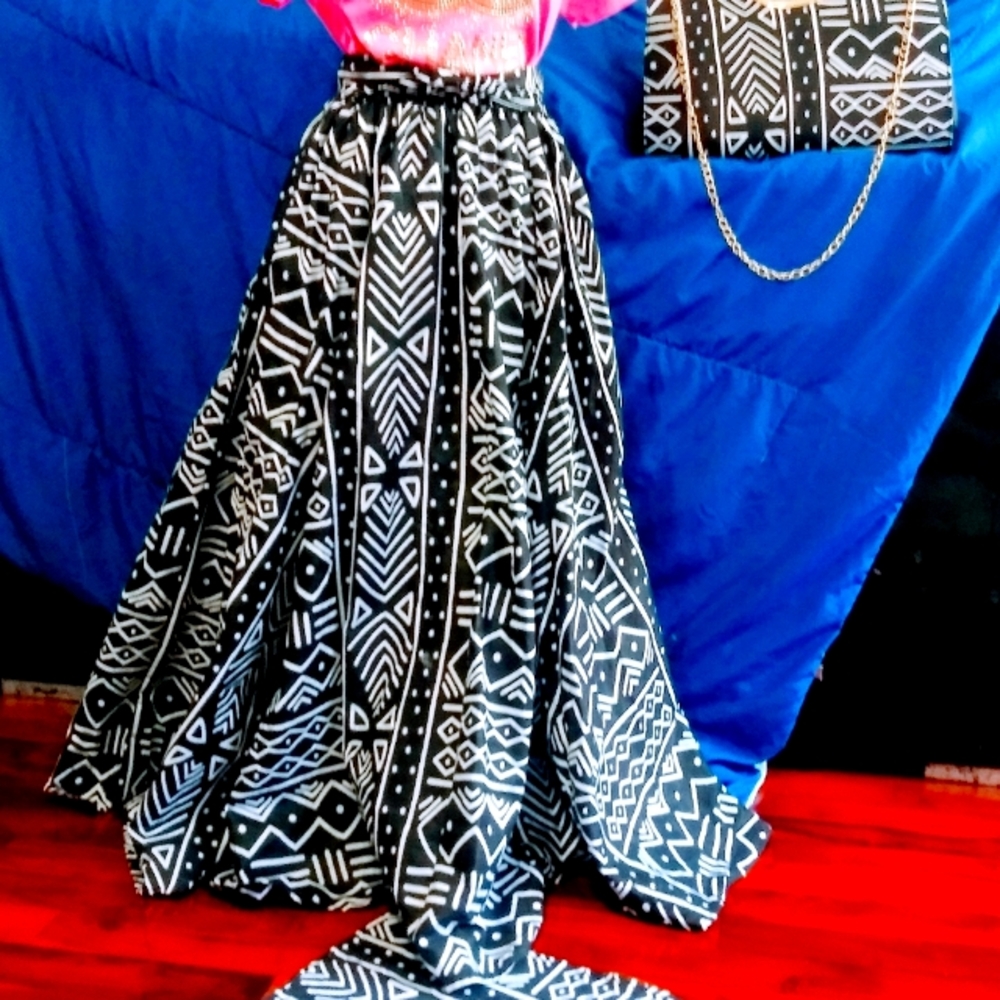 3 piece Maxi Skirt Set Handbag & Scarf.